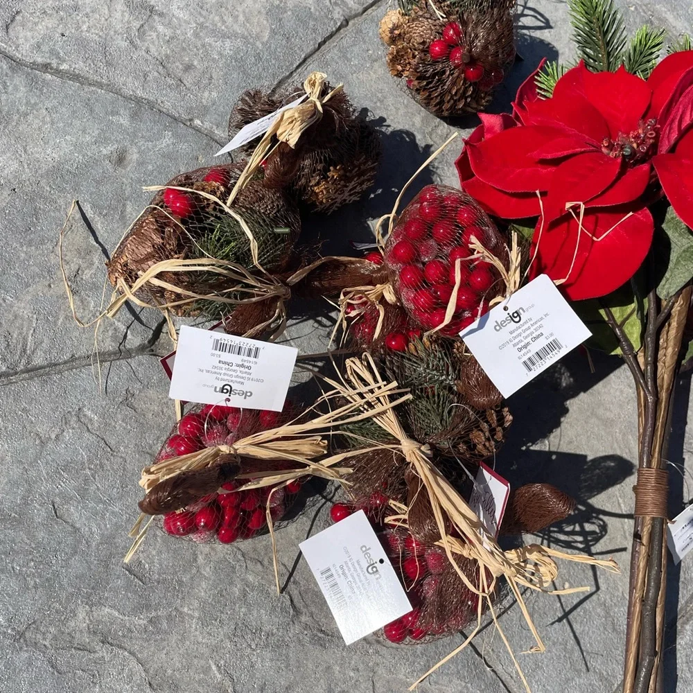 NWT Festive Red and Green Holiday Decor with Poinsettias